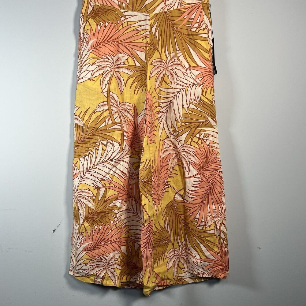 Tahari Women's 100% Linen Tropical Yellow/Pink Wide Pants NWT Small